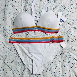 NWT White Womens XL Bikini with Colorful Accents